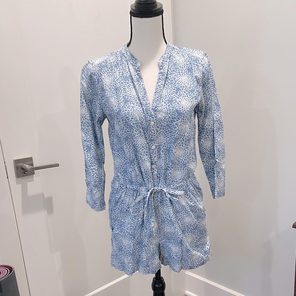 J Crew Floral Blue Denim Romper